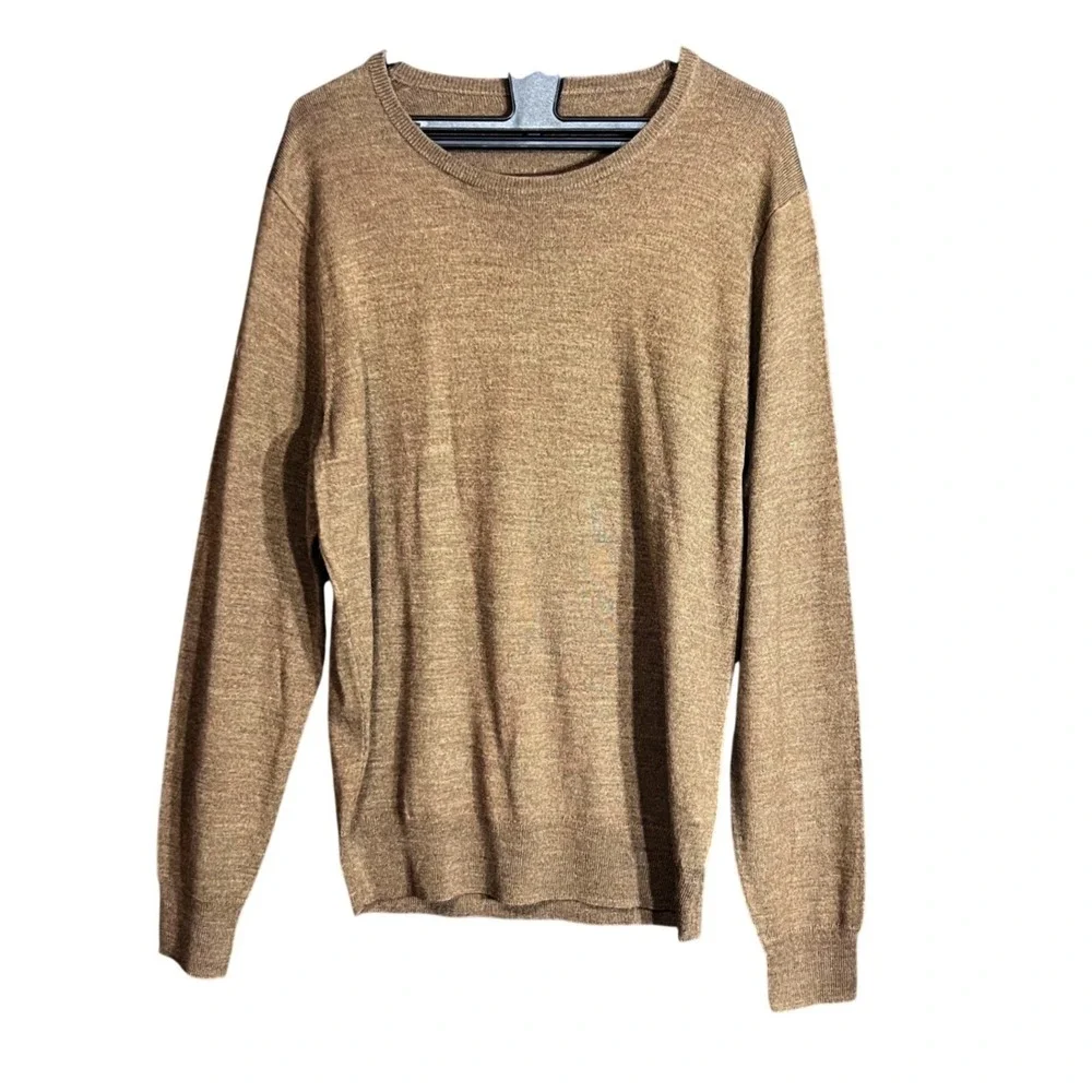 J.Crew Mens Size Medium Merino Wool Blend Crewneck Sweater Preppy Brown Pullover
